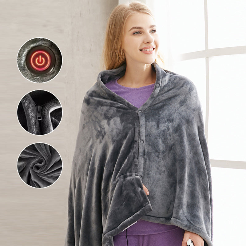 USB-heated fleece shawl with three settings