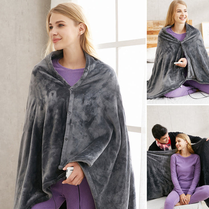 USB-heated fleece shawl with three settings