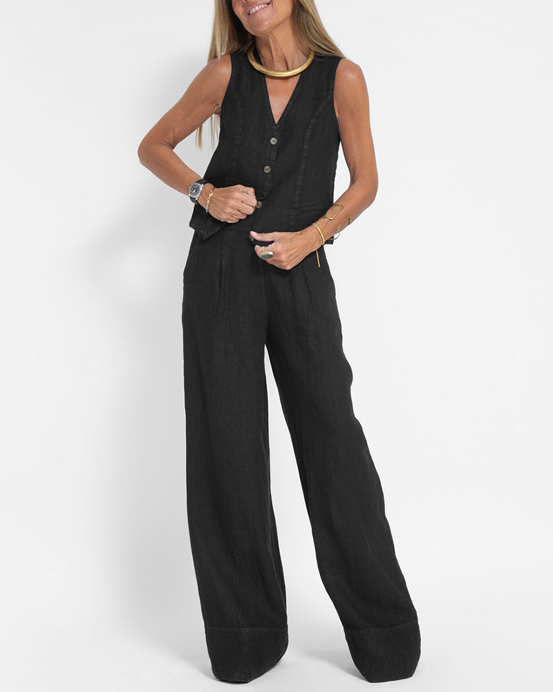 Linen 2-Piece Set with Wide-Leg Trousers and Waistcoat – Alma