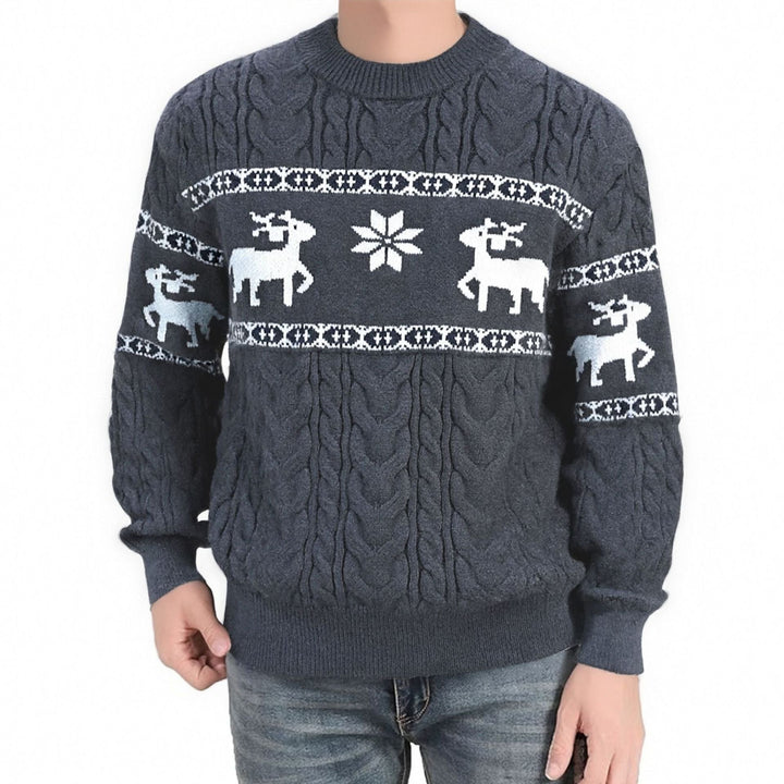 Men's naff Christmas jumper with reindeer, knitted jacquard with crew neck
