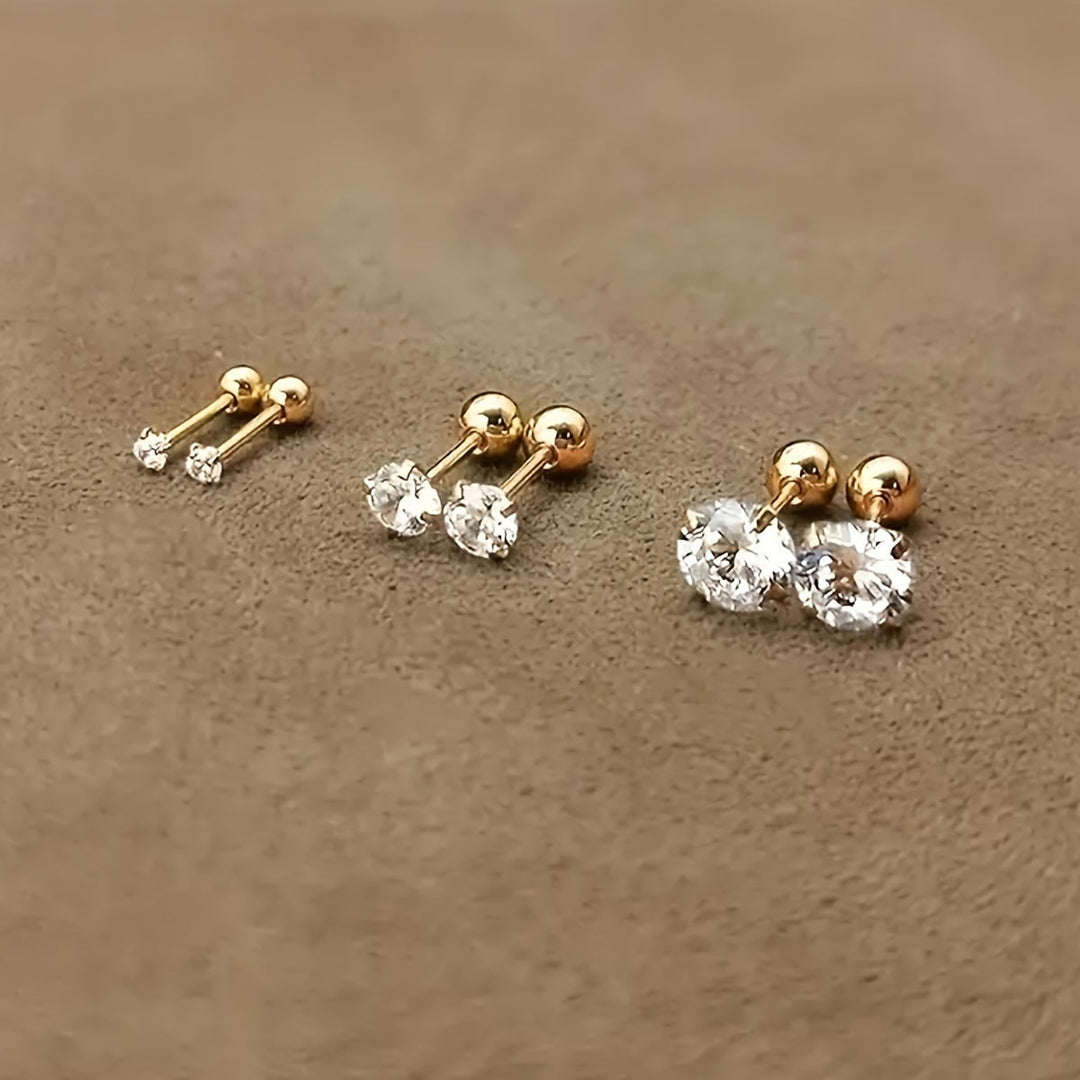 Stylish Cubic Zirconia Titanium Steel Stud Earrings - Lumen