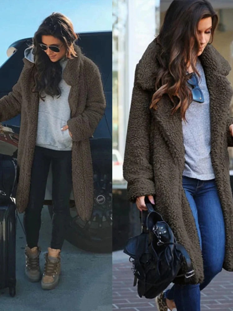 Trendy Warm Long Teddy Coat for Women - Isla