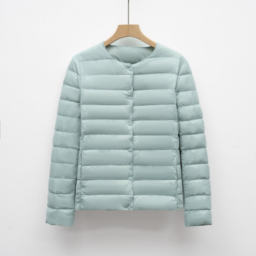 Collarless Portable Puffer for Spring and Winter