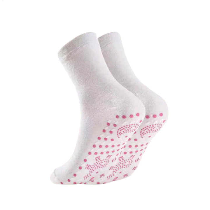 Self-heating socks with tourmaline and acupressure nubs