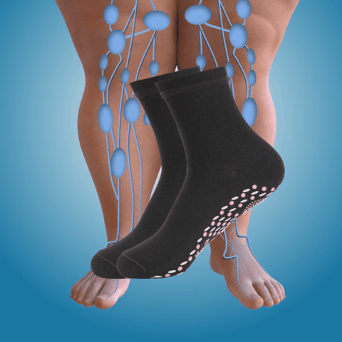 Self-heating socks with tourmaline and acupressure nubs