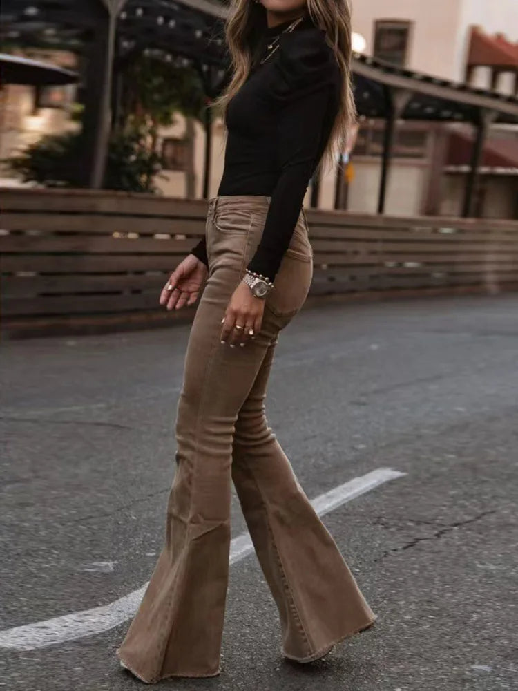 Trendy Corduroy Flare Pants for Women