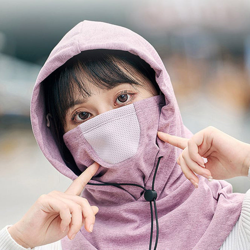 Windproof face mask with hood and neck warmer for cycling