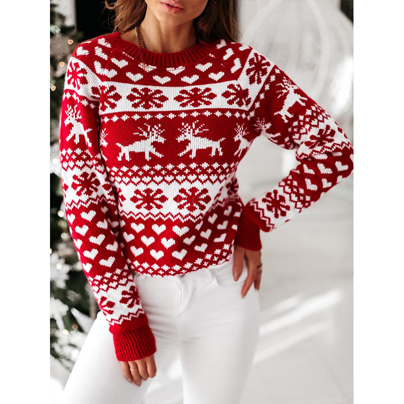 Women's Christmas jumper with reindeer and snowflakes, soft knit