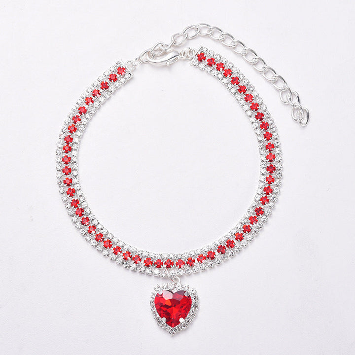 Luxury Cat | Luxury Crystal Cat Collar with Reflective Gem Heart Pendant