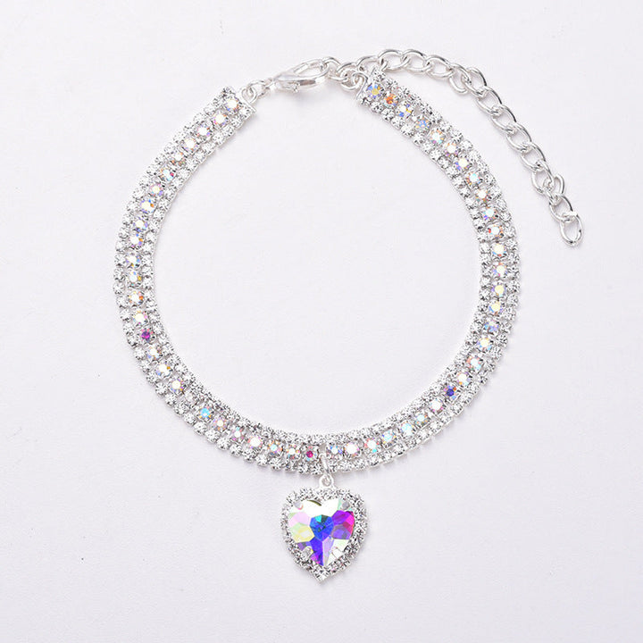 Luxury Cat | Luxury Crystal Cat Collar with Reflective Gem Heart Pendant