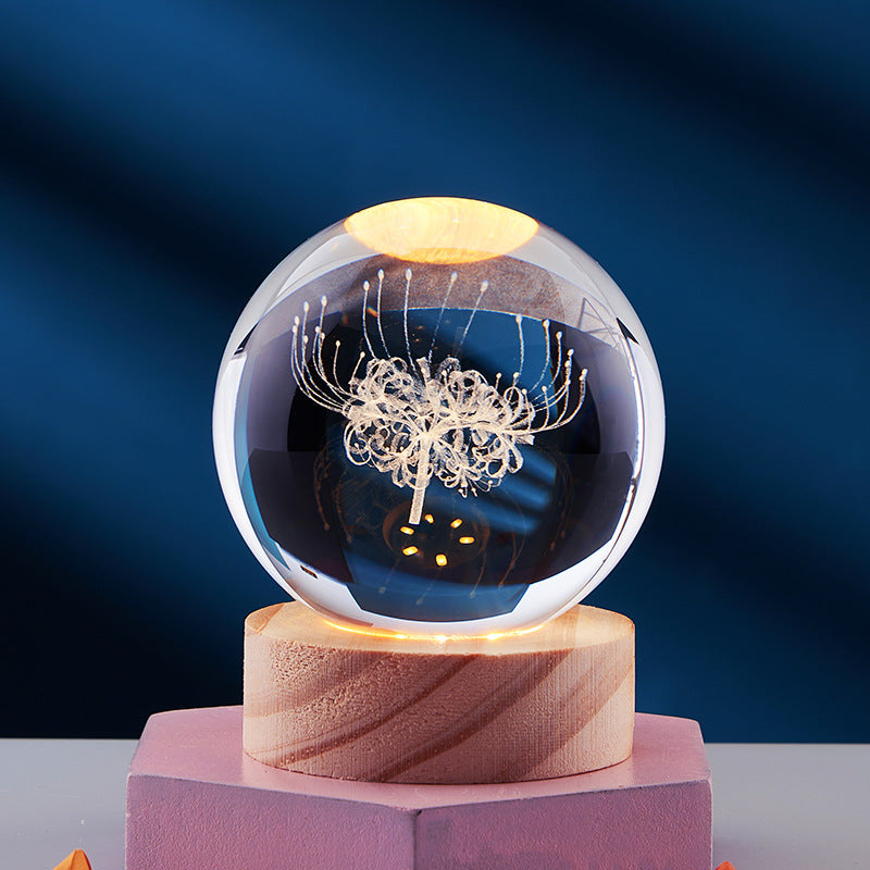 Crystal ball with 3D engraving, standalone or with light base