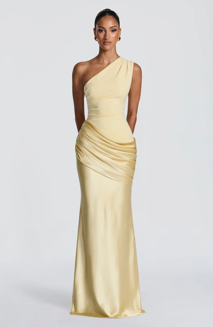 Sidonie One-Shoulder Draped Satin Maxi Dress