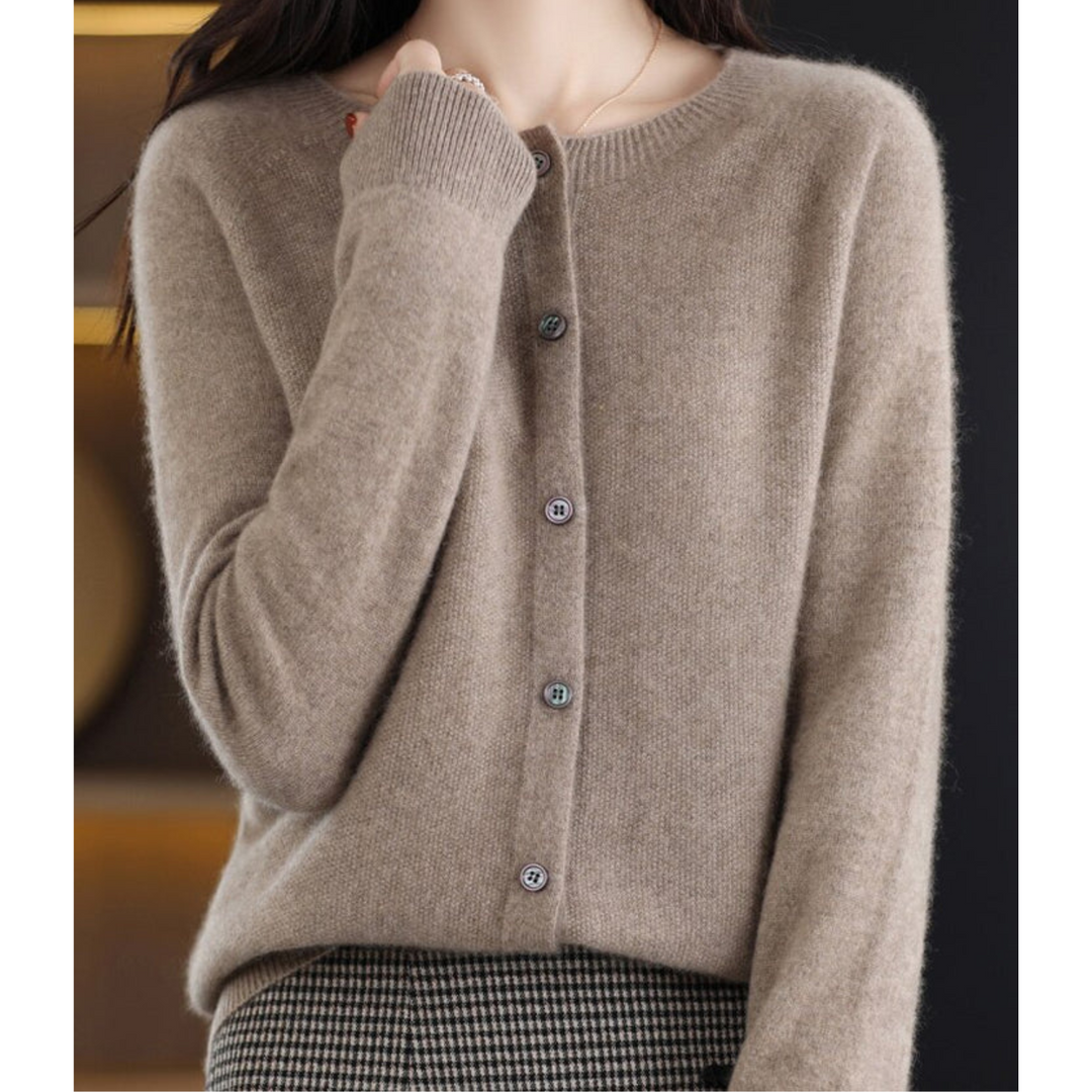 Women's Merino Wool and Cashmere Cardigan – Elegant Crew-Neck Winter Knit
