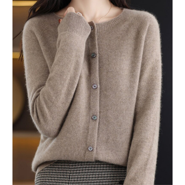 Women's Merino Wool and Cashmere Cardigan – Elegant Crew-Neck Winter Knit