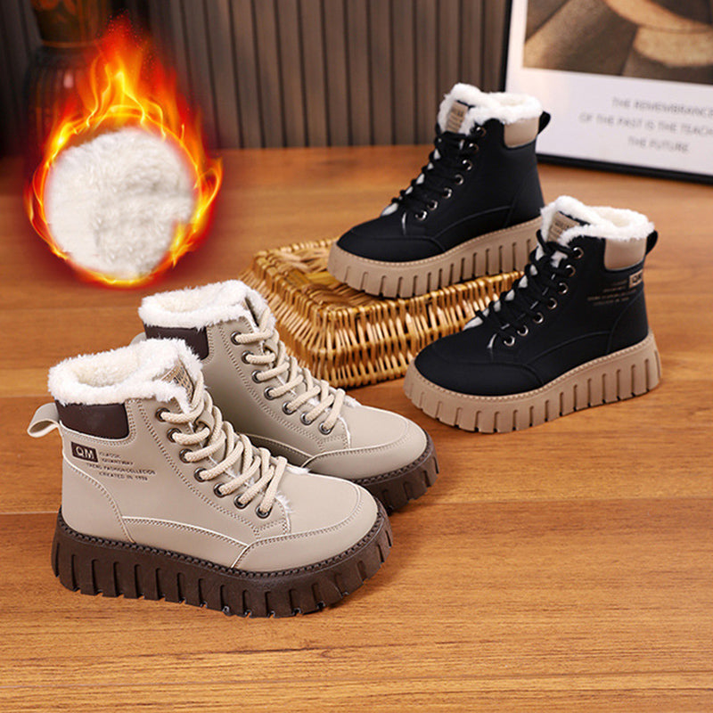 Women's lined lace-up boots with fleece and thick rubber sole