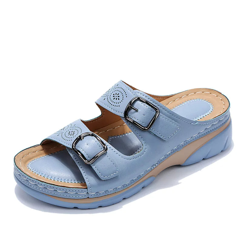 Comfortable Wedge Sandals with Double Buckle