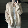 fine Wool-like Cardigan with High Neckline