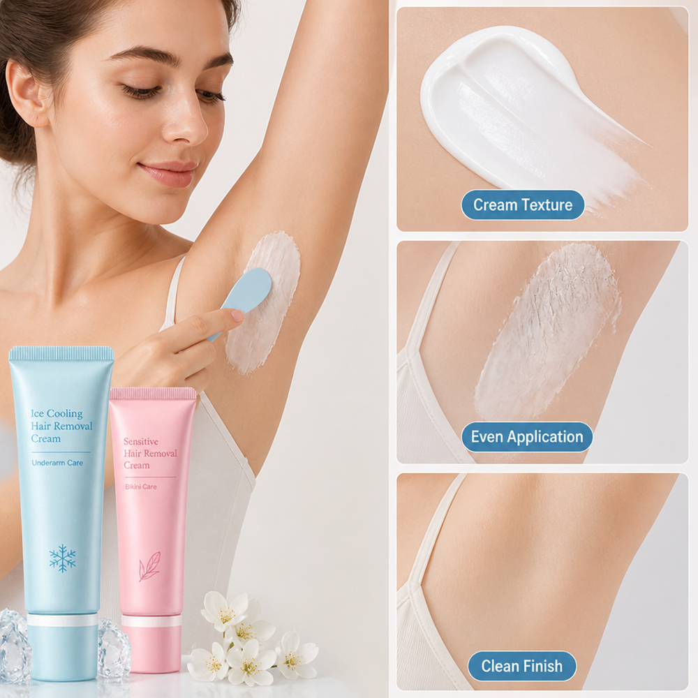 Dual Hair Removal Cream for Sensitive Areas with Niacinamide and Cooling Ice Feel