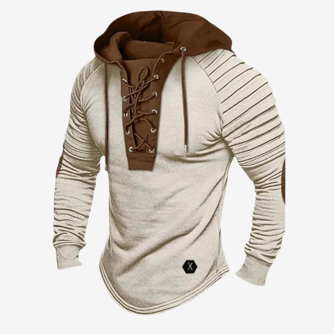 Men’s Sweatshirt with Lace-Up Neckline and Comfortable Hood