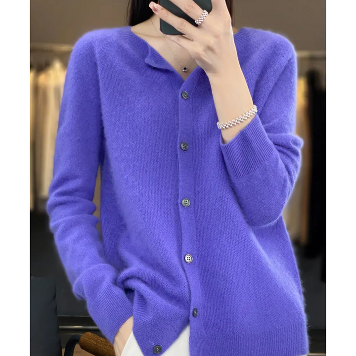 Women's Merino Wool and Cashmere Cardigan – Elegant Crew-Neck Winter Knit