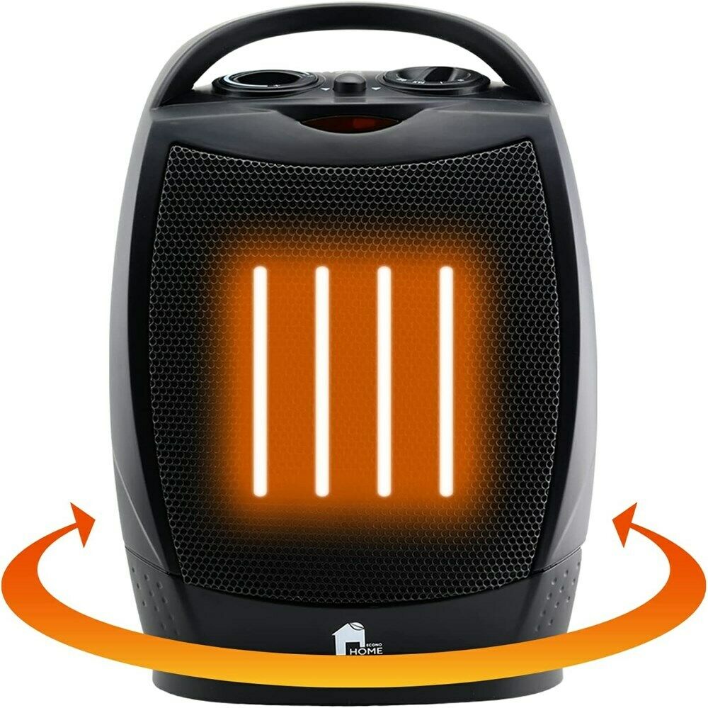 Super-quiet oscillating fan heater with thermostat