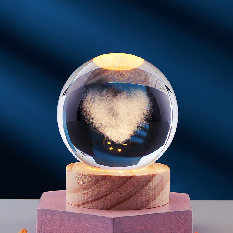 Crystal ball with 3D engraving, standalone or with light base