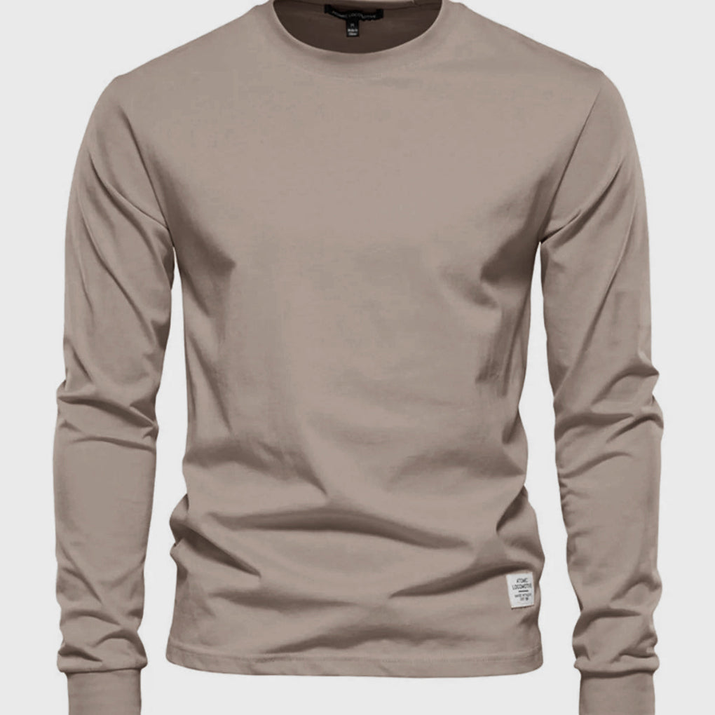 Men's Cotton Long-Sleeved Shirt with Round Neck
