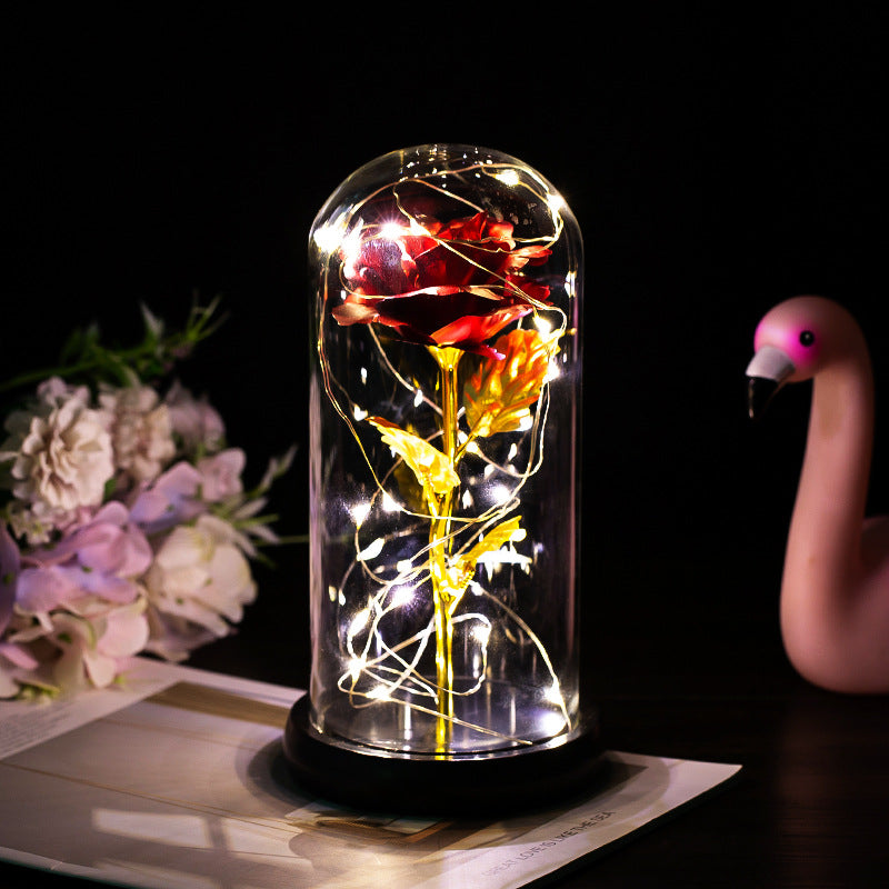 Rose under glass dome with LED light, romantic gift