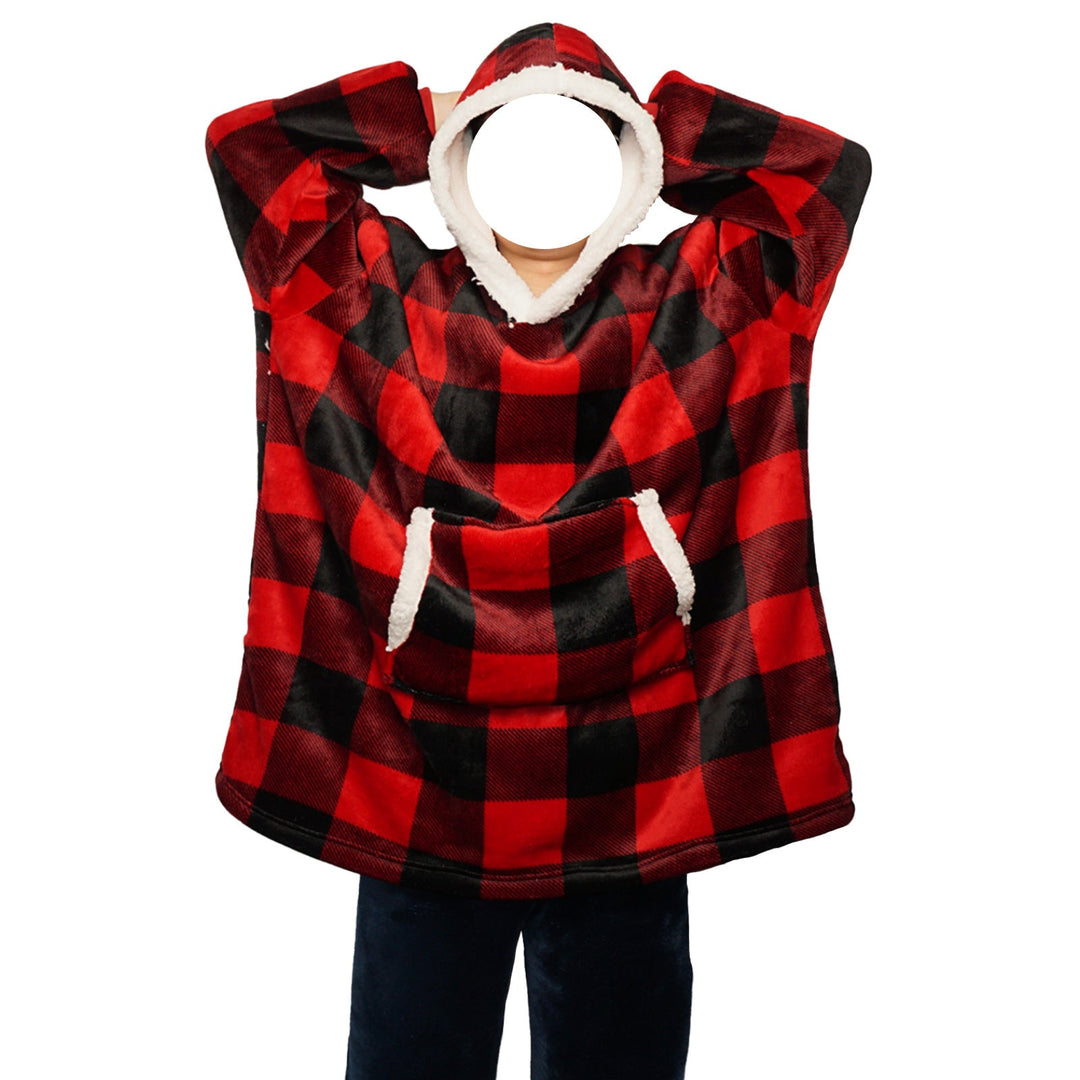Blanket hoodie in flannel with hood and pocket – one size