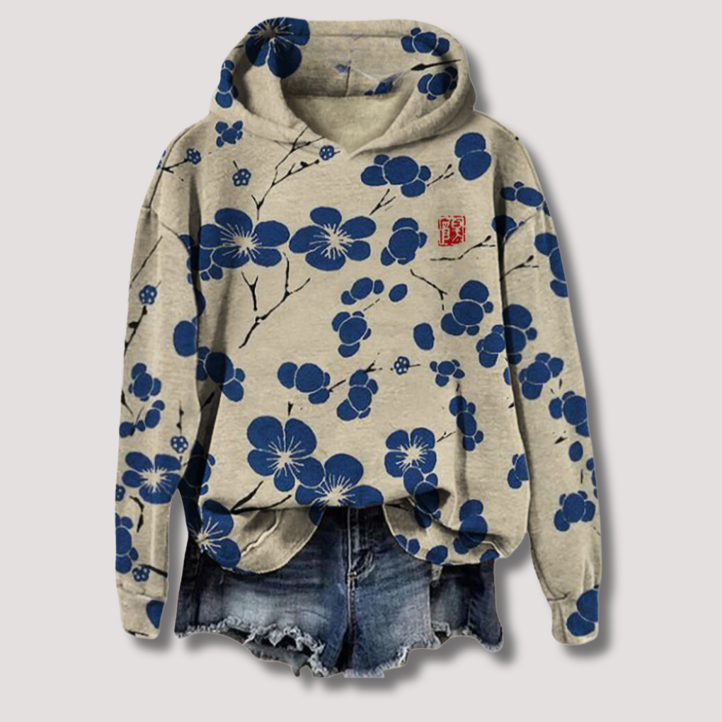 Lightweight Floral Print Sweater with Hood
