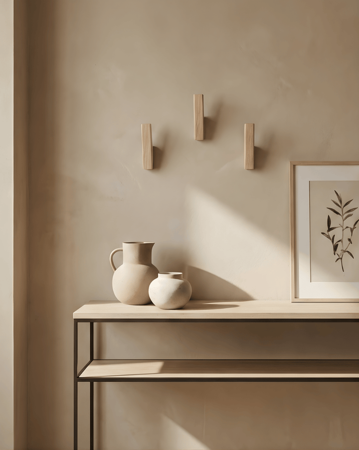 Wooden coat hooks, set of 4 – minimalist wall hooks for hallway and bathroom