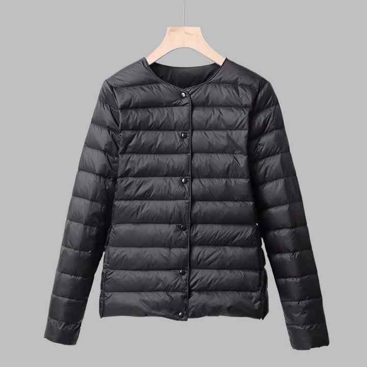 Collarless Portable Puffer for Spring and Winter