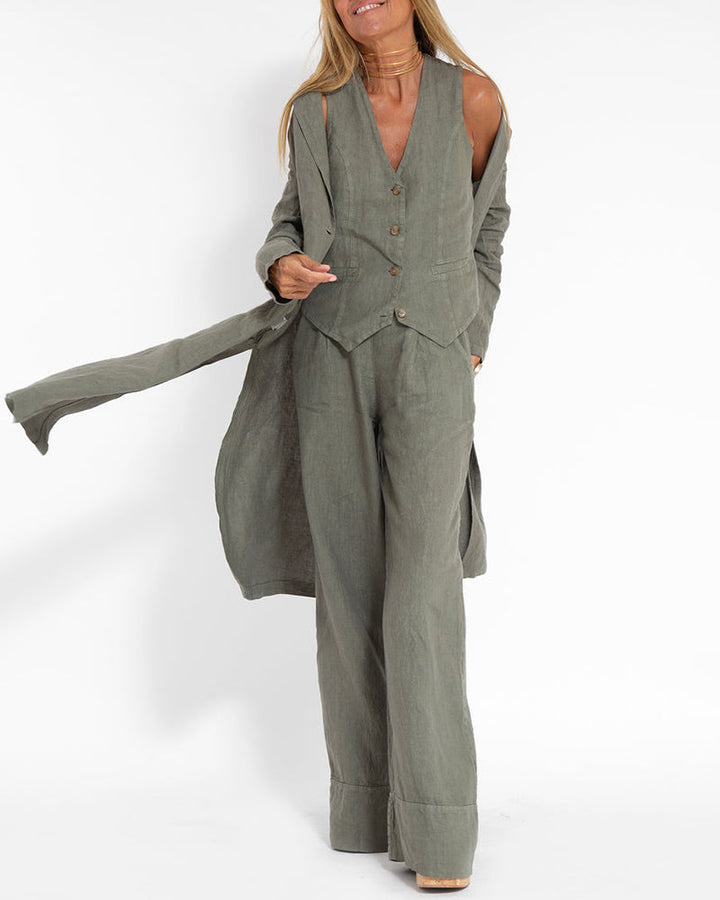 Linen 2-Piece Set with Wide-Leg Trousers and Waistcoat – Alma