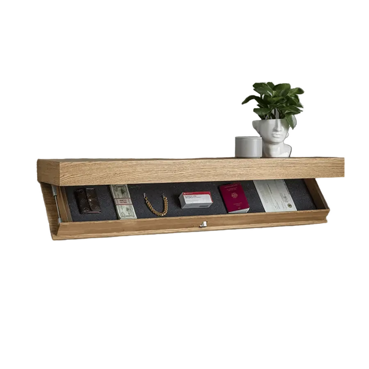 Solid Wood Wall Shelf with Hidden Compartment | Minimalist Design