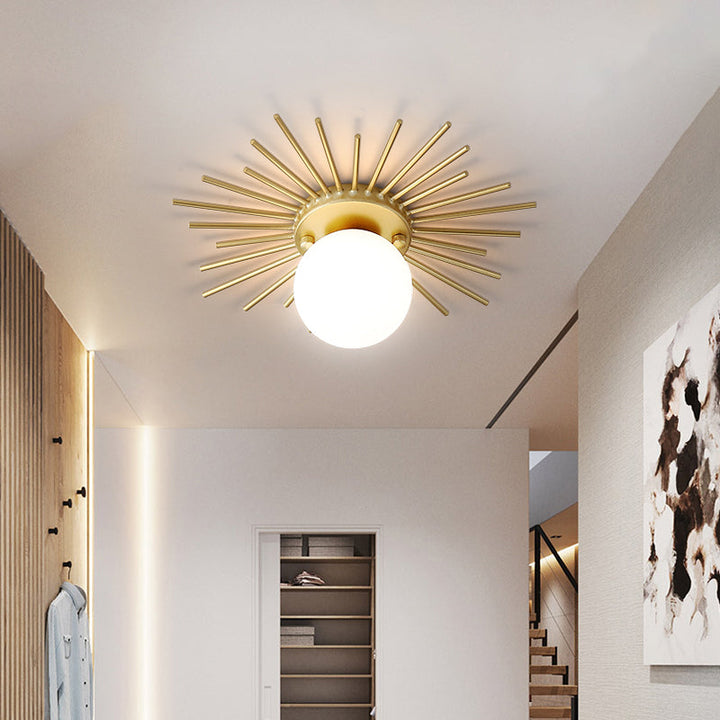 Spherical Ceiling Lamp with Frosted Glass Shade Minimalist 1-Bulb Gold Ceiling Mount