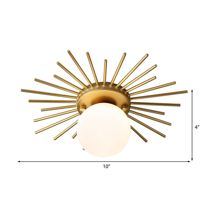 Spherical Ceiling Lamp with Frosted Glass Shade Minimalist 1-Bulb Gold Ceiling Mount