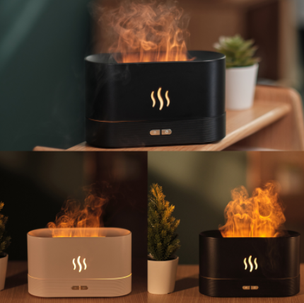 Aroma diffuser with flame effect and 180 ml tank, quiet and USB-powered