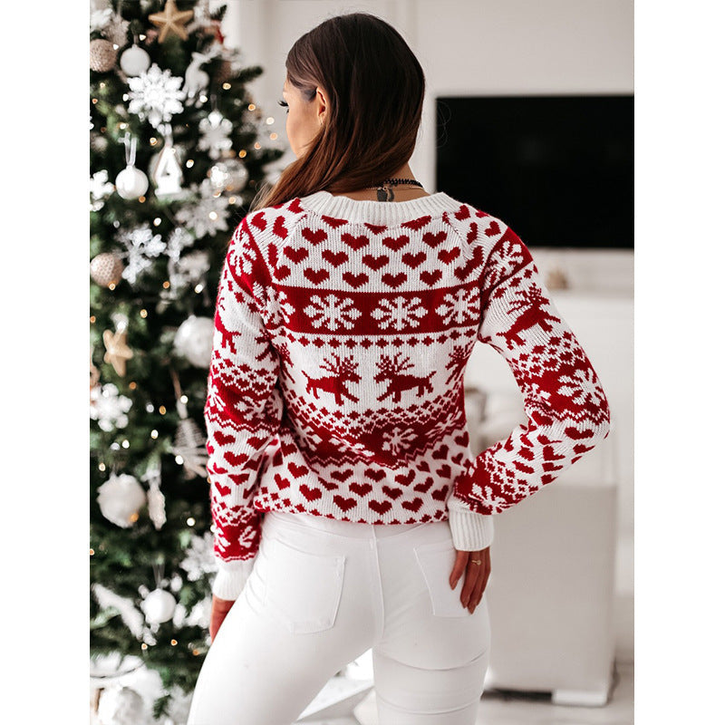 Women's Christmas jumper with reindeer and snowflakes, soft knit