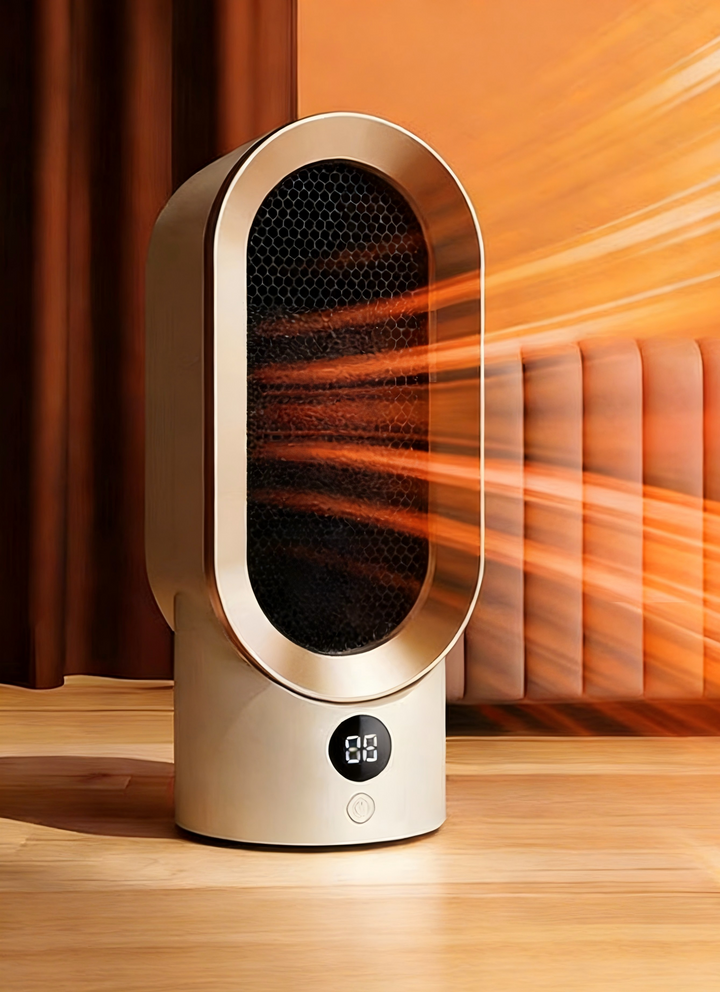 Compact fan heater with quick warmth and settings