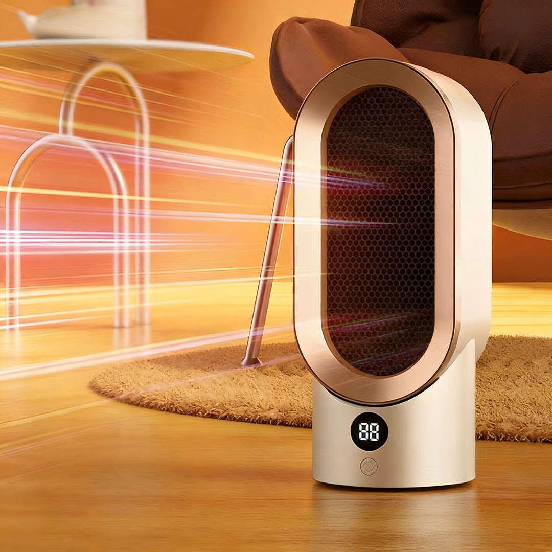Compact fan heater with quick warmth and settings