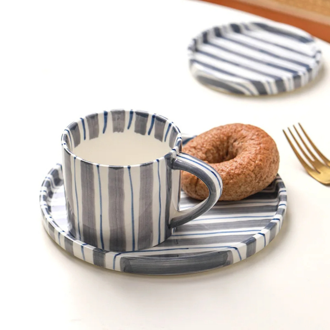 RetroChic Ceramic Coffee Set | Hand-Painted Cup and Saucer for Sophisticated Drink Moments