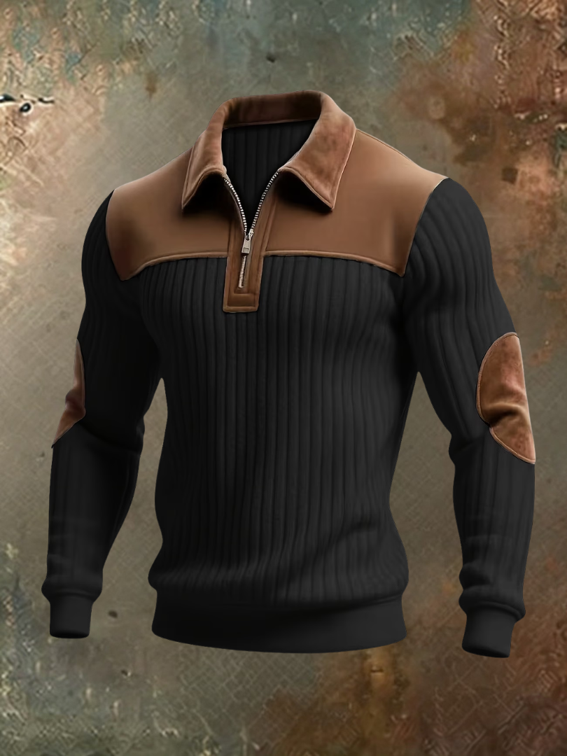 Luxurious Men's Jumper with Suede-Look Details