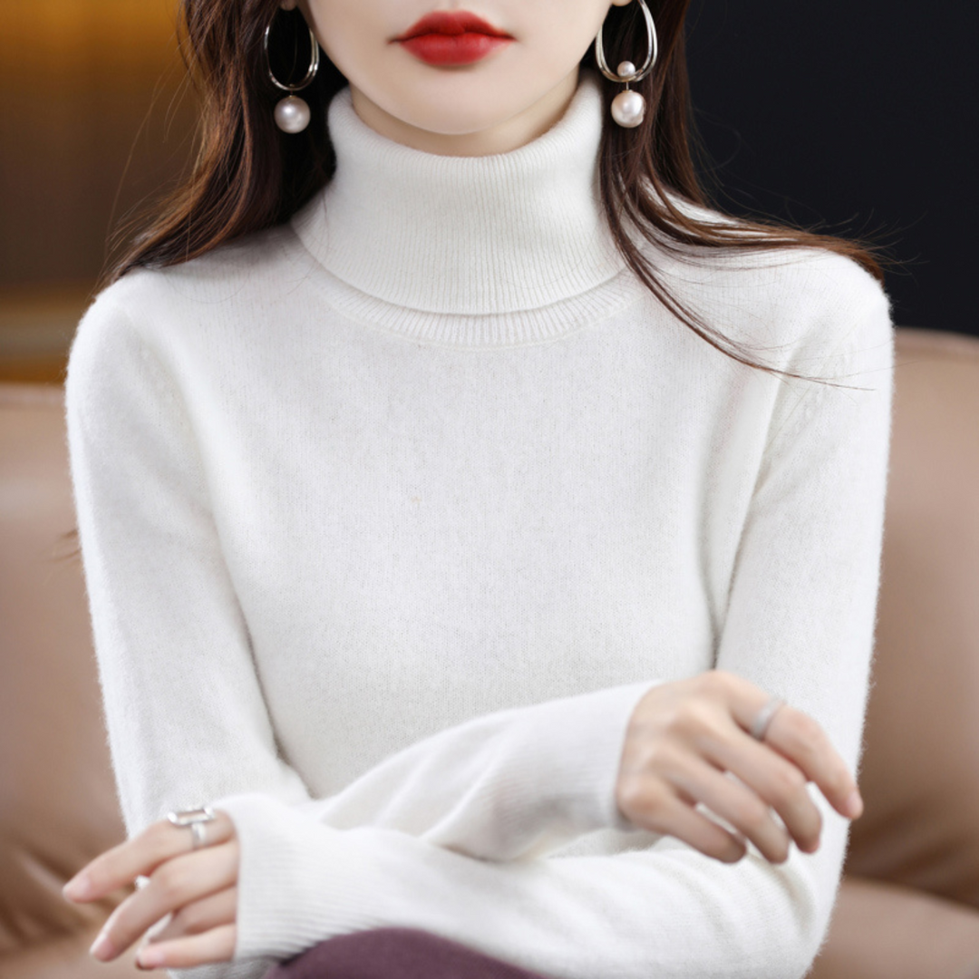 Women's 100% cashmere polo neck jumper – soft, regular fit