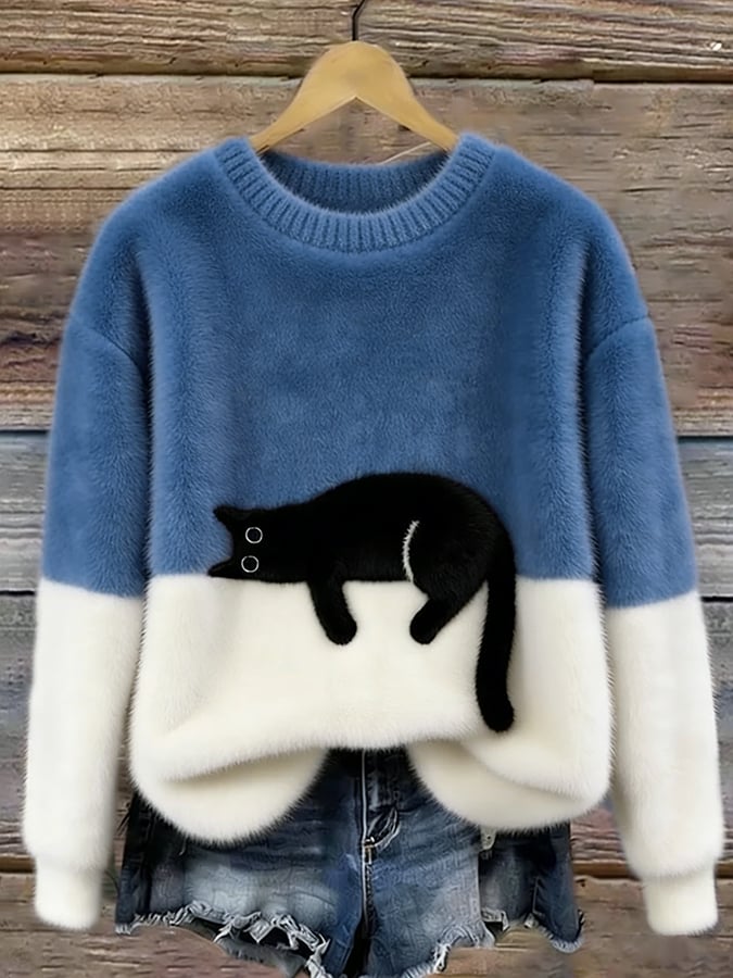 Oversized Jumper with Cat Print