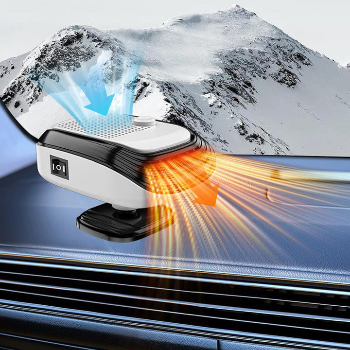 Compact car heater with 360° swivel and fast warmth