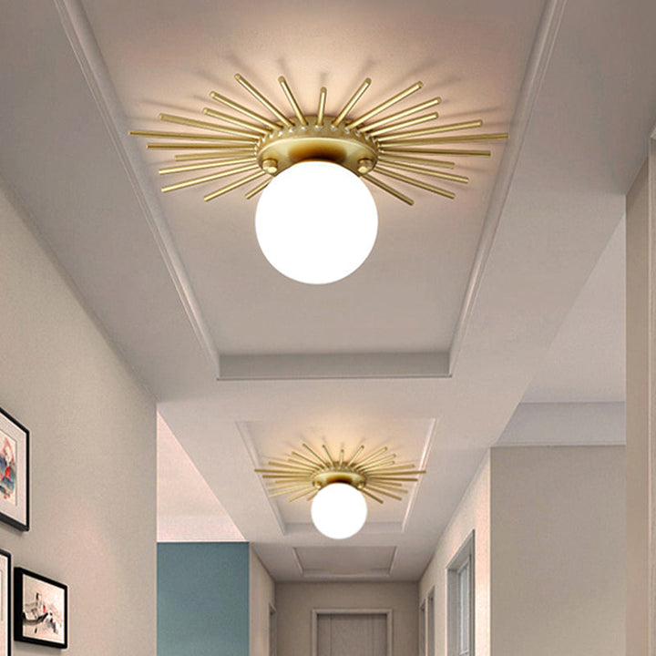 Spherical Ceiling Lamp with Frosted Glass Shade Minimalist 1-Bulb Gold Ceiling Mount