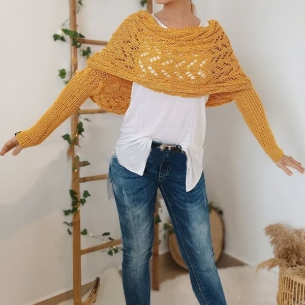 Wrap scarf with double sleeves - cosy knitted scarf with integrated sleeves