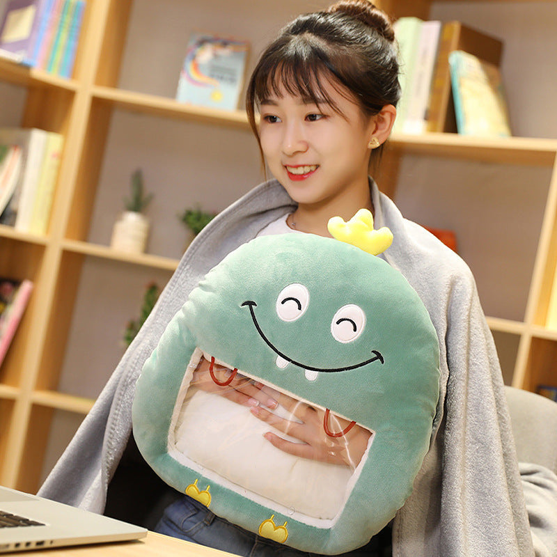 Cuddle cushion with hand warmer and little blanket, your phone stays visible