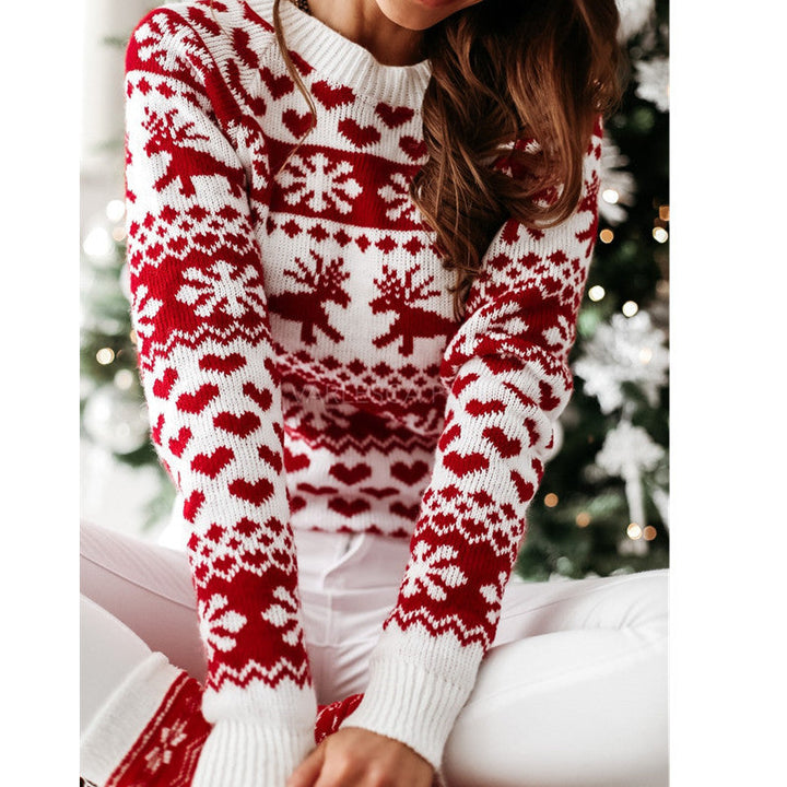 Women's Christmas jumper with reindeer and snowflakes, soft knit