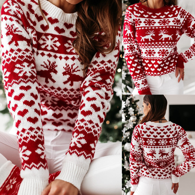 Women's Christmas jumper with reindeer and snowflakes, soft knit